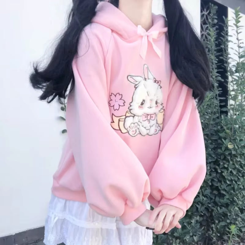 2025 Autumn Women Lace Neck Cute Hoodies Harajuku Kawaii Sweatshirt Lolita Girl Pink Pullover Lamb and Candy Embroidery Sudadera