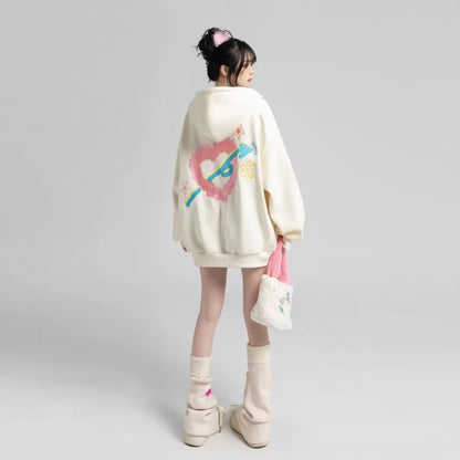 Fashion Zip up Hoodies Women Autumn Long Sleeve Cartoon Tops Loose Hood Shirt Harajuku Y2K Clothes Female Sweatshirt Jacket