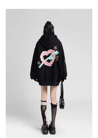 Fashion Zip up Hoodies Women Autumn Long Sleeve Cartoon Tops Loose Hood Shirt Harajuku Y2K Clothes Female Sweatshirt Jacket