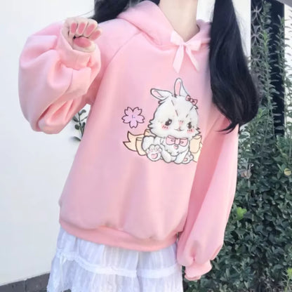 2025 Autumn Women Lace Neck Cute Hoodies Harajuku Kawaii Sweatshirt Lolita Girl Pink Pullover Lamb and Candy Embroidery Sudadera